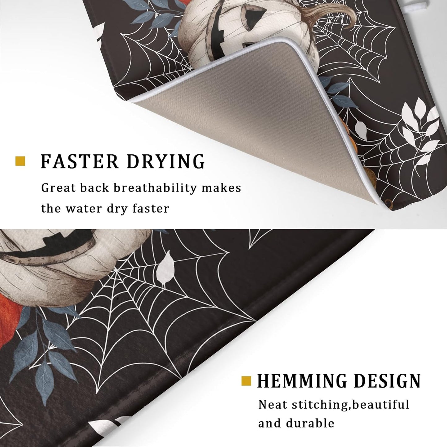 Halloween Dish Drying Mat for Kitchen Counter Spooky Pumpkins Spiderweb Super Absorbent Reversible Microfiber Kitchen Countertop Protector Dishes Pad Large 18x24 inch