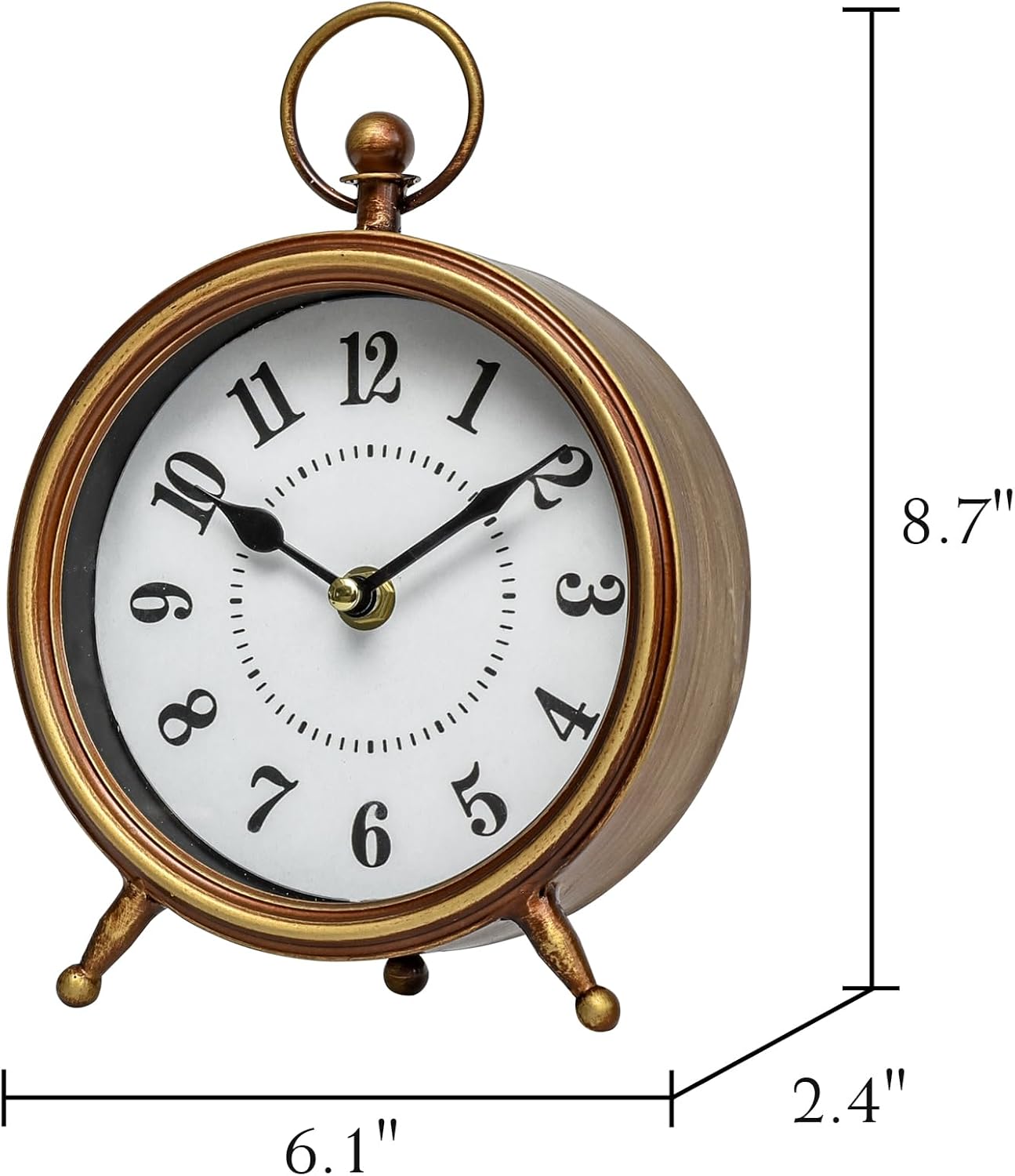 EMAX Home Vintage Small Table Clock on Stand,Desk and Shelf Clock Decorative Farmhouse Mantel Non-Ticking Clock Rustic Metal Frame with Antique Gold Finish 9.3 Inch…