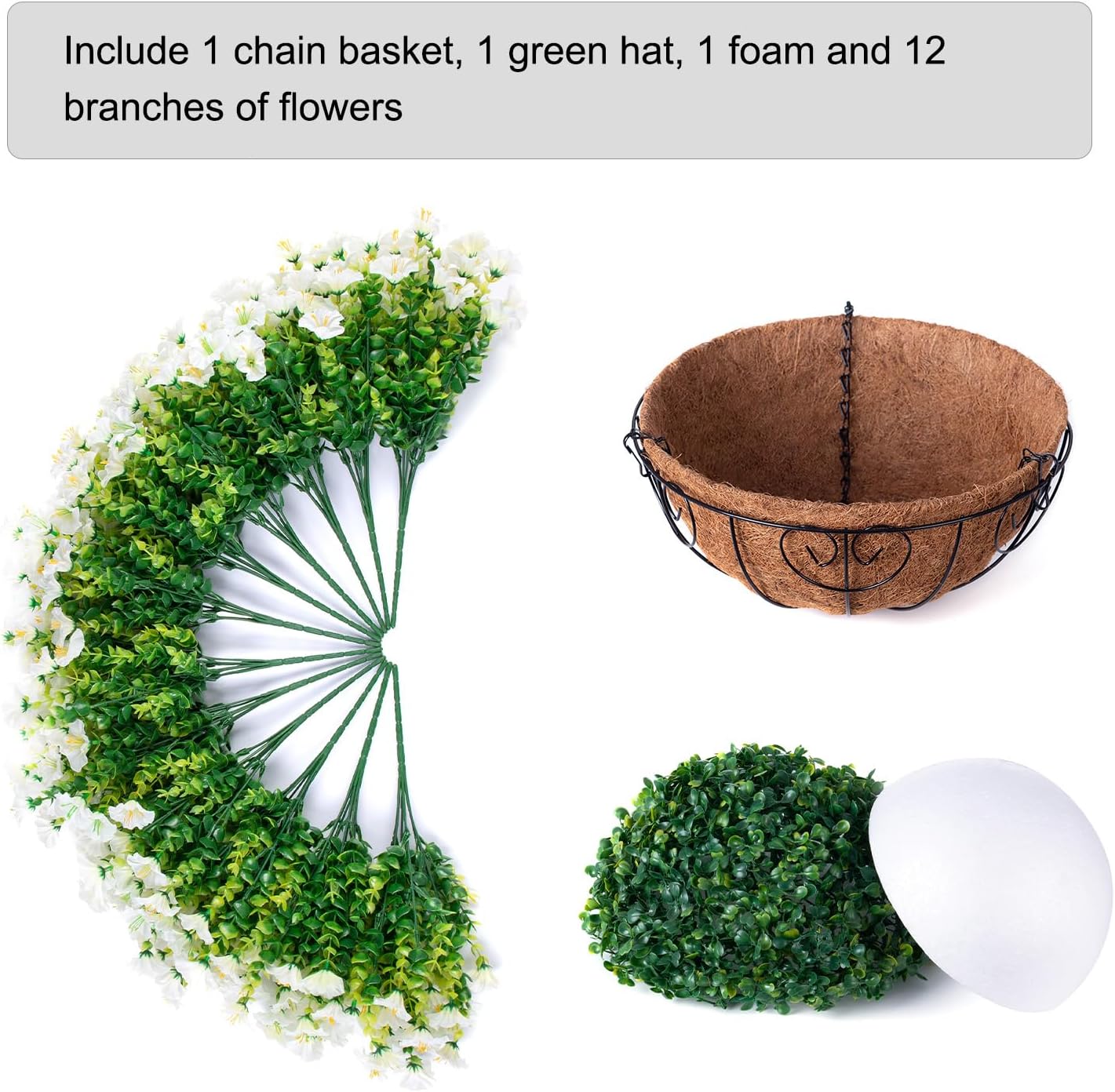 Ivydale Artificial Fake Hanging Flowers Plants Baskets for Outdoor Spring Summer Decoration, Faux Silk White Morning Glory Look Real UV Resistant for Outside Porch Patio Balcony Yard Front Door Garden