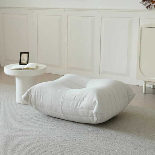 Luxury Ottomans, Modern Square Foot Rest for Sofa Couch Chair, Lazy Floor Seating, Fireside Bean Bag Chair, Tatami Sofa Lounger for Living Room, Bedroom, Office, White