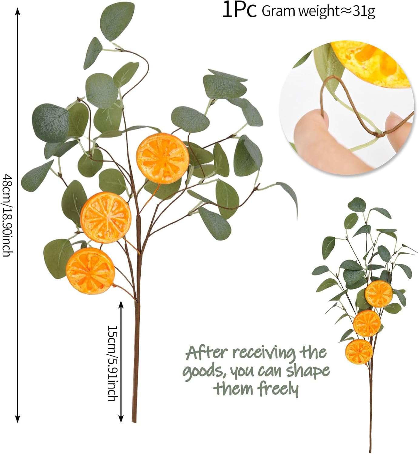 Eucalyptus Stems, 4PCS Artificial Lemon Stems Faux Citrus Branches Plastic Decor for Kitchen, Table Centerpieces, Entryway, Thanksgiving Wedding Party (Green)