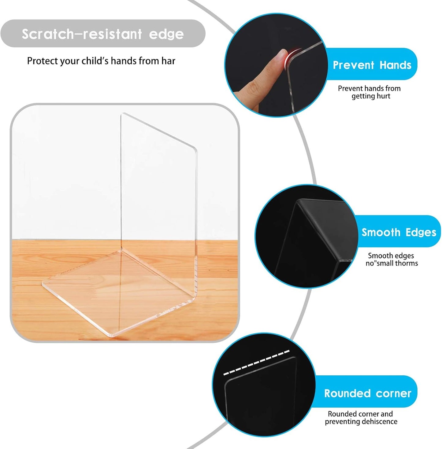 Lulonpon 4 Pieces Book Ends, Bookends, Books End for Shelves, Books End for Heavy Books, Clear Bookends, Acrylic Book Ends for School, Library,Desktop Organizer and Book Shelves