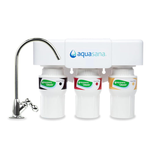 Aquasana Under Sink Water Filter System - Reduces PFAS, Lead, & Chlorine in Drinking Water - Under Counter Claryum Filtration for Kitchen - 3-Stage - Chrome Faucet - AQ-5300.56