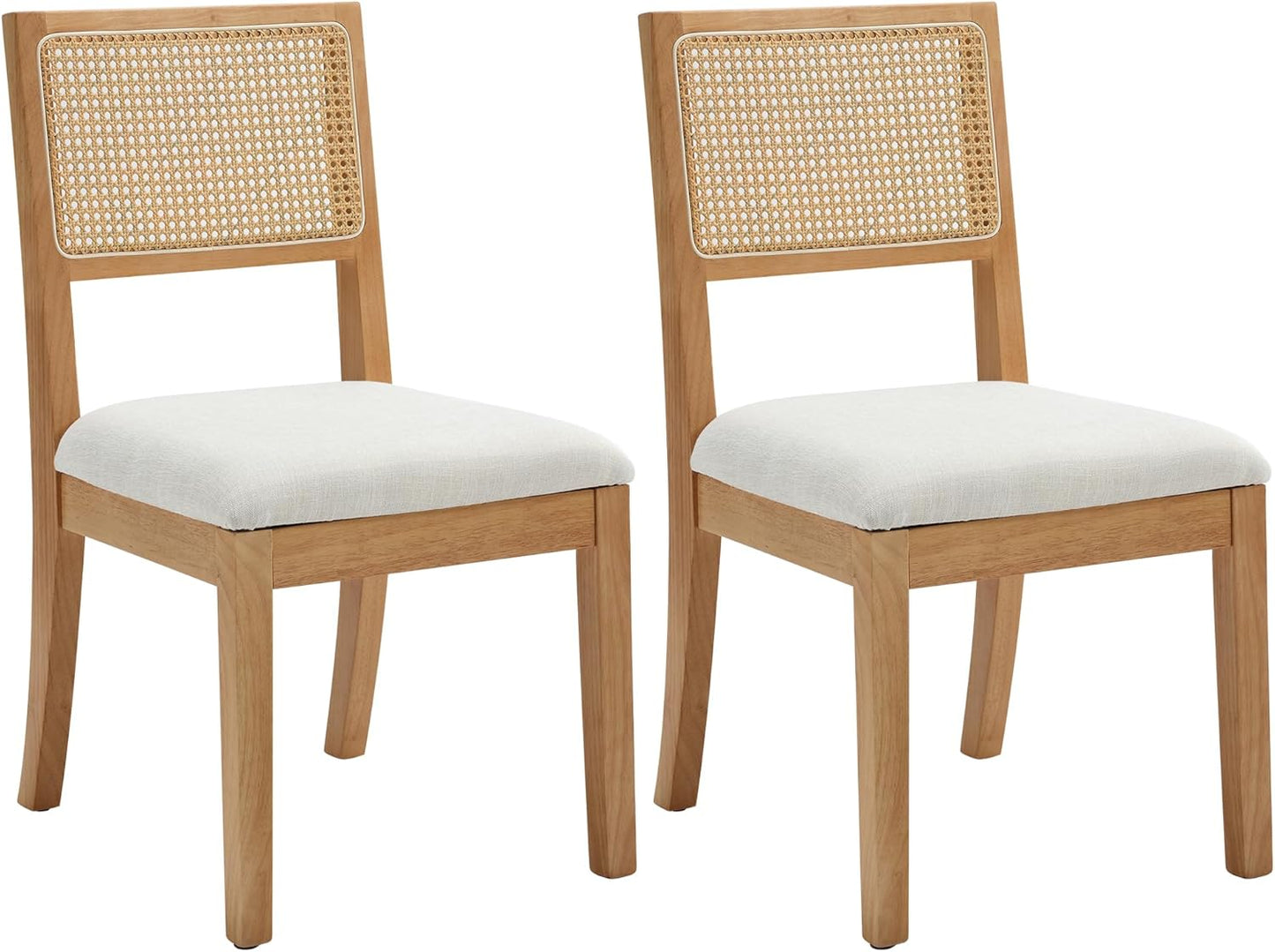 Westice Rattan Dining Chairs Set of 2, Farmhouse Natural Dining Room Chairs with Upholstered Cushion, Wood Armless Chairs for Kitchen/Restaurant