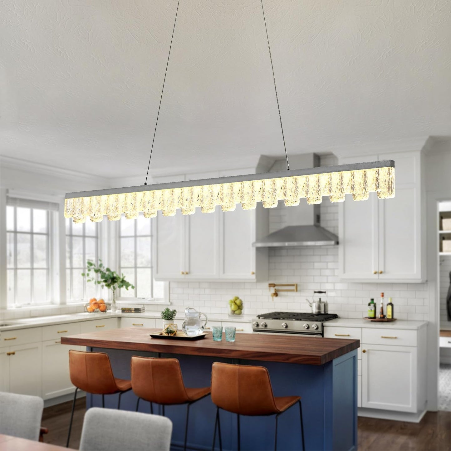 Modern Pendant Lights Kitchen Island, 50" Minimalist Dimmable LED Linear Light Fixture Silvery Gray Aluminum Bar Lights Hanging for Dining Room, Kitchen, Restaurant, Living Room