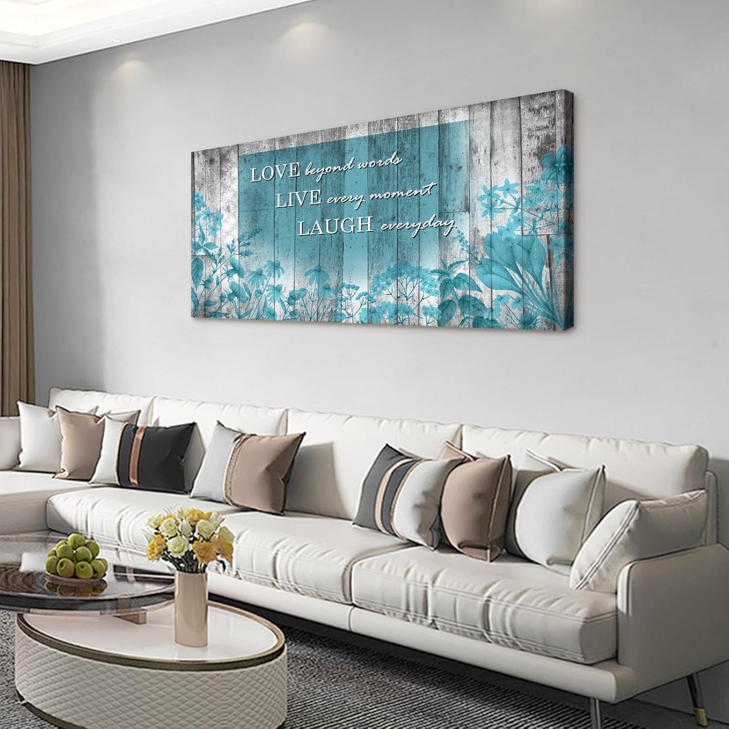 Cao Gen Decor Art S07050 Wall Art Motivational Quotes Canvas Prints 1 Panels Teal Flowers Abstract Pictures Paintings Stretched and Framed for Living Room Bedroom Kicthen Office Artwork