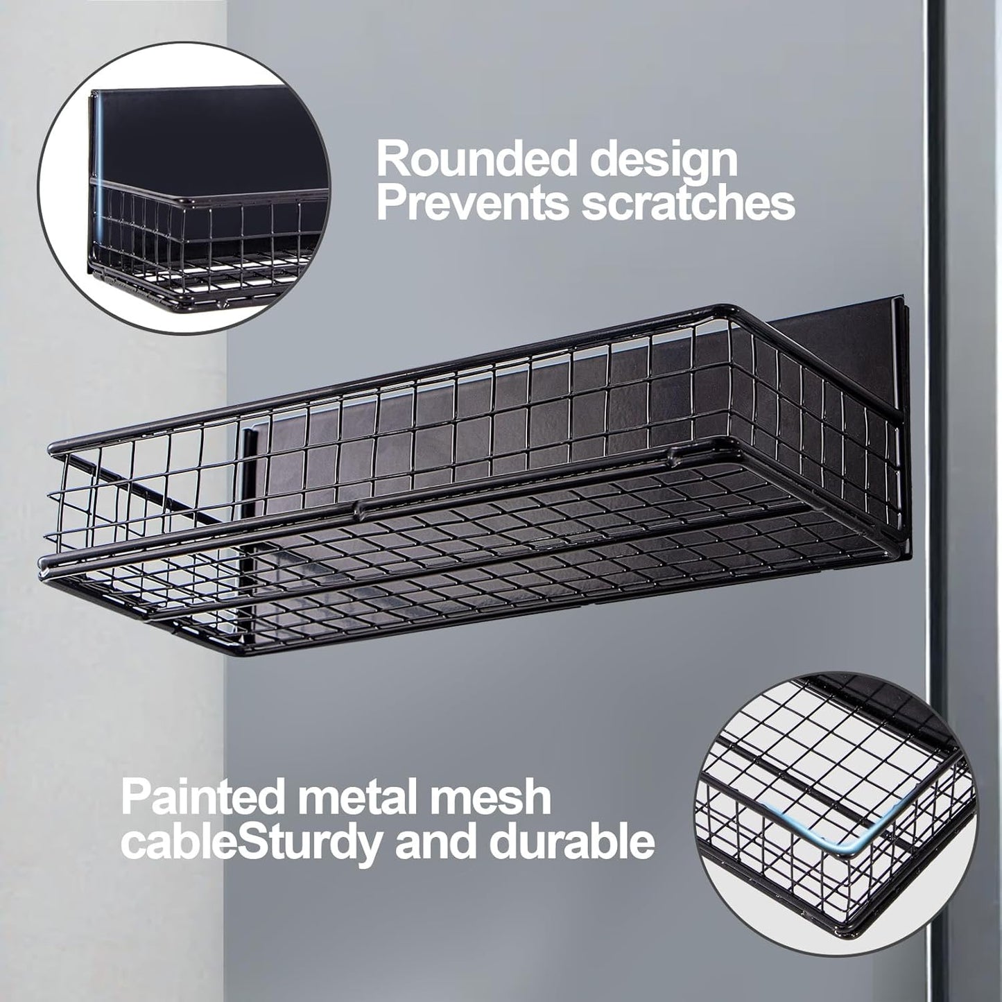 Magnetic Basket, Magnetic Shelf for Fridge, Magnetic Spice Rack for Refrigerator Magnetic Locker Organizer Holder for Office Kitchen Classroom Storage, Black-Low, 9.44" x 4" x 1.77"