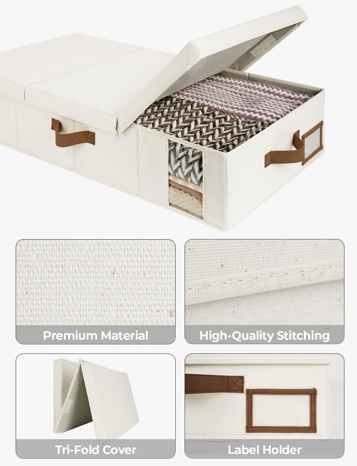 StorageWorks 2-Pack Large Under Bed Storage Bins with Lids, Underbed Storage Containers with Handles and Label Holder, Closet Organizer for Clothes, Blankets, Sweater