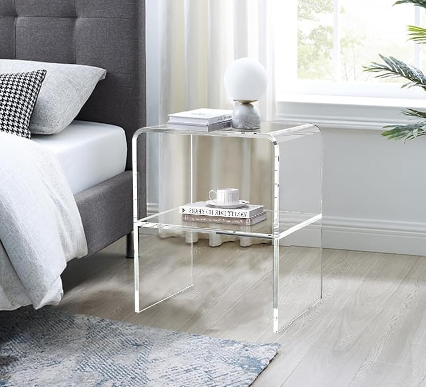 ONELUX 1626 Acrylic Bedside nightstand with Additional Shelf,Lucite Occasional Sofa Tables, Clear