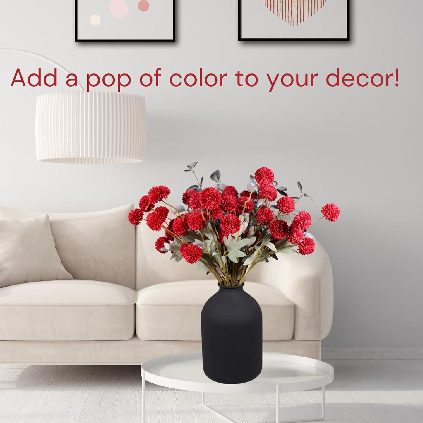 Burgundy Flowers, Maroon Artificial 10 Long Stems + Eucalyptus, Wine Colored Silk Flowers for Burgundy Decor, Fall Table Centerpieces, Dark Red Faux Mums, Thanksgiving Centerpieces For Tables