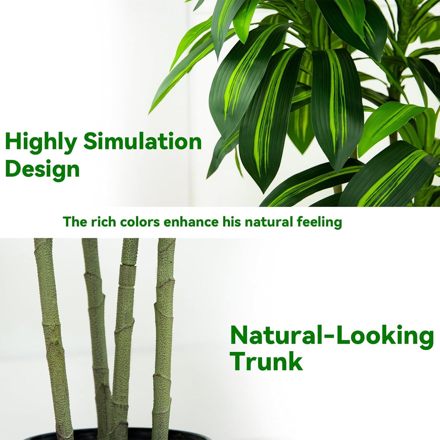 Artificial Dracaena Tree Artificial Silk Tree Faux Tree with White Tall Planter Fake Tropical Yucca Floor Plant (1, White Tall Planter, 6 FT)