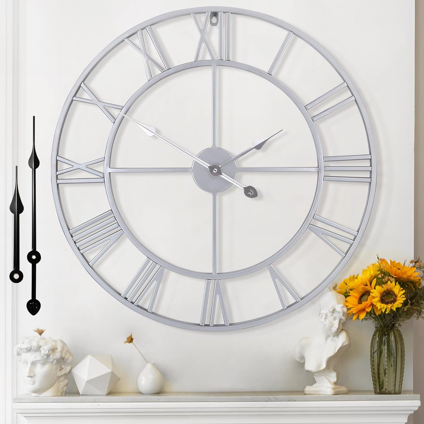 Large Wall Clock for Living Room Decor - 47cm/ 18 Inches Silent Non-Ticking Metal Wall Clocks Battery Operated, Vintage Decorative Modern Wall Clock for Bedroom, Office, Farmhouse Decor