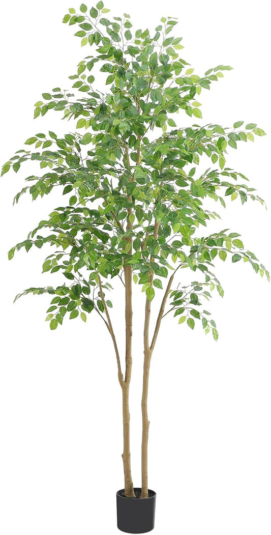Tall UV Resistant Ficus Tree Artificial，7ft(84in) Realistic Texture Potted Faux Ficus Tree， Fake Trees Indoor Outdoor for Home Office Living Room Bedroom Foyer Porch Decor.