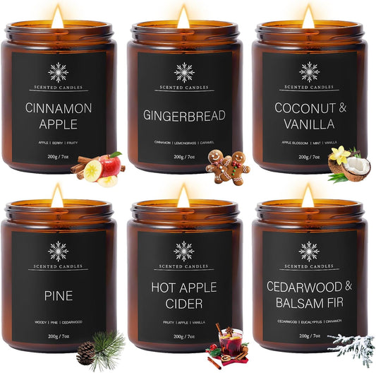 6 Pack Winter Candles for Home Scented, Aromatherapy Candles Gift for Women Men, 42oz 300 Hour Long Lasting Candle, Winter Candle Gift for Holiday, Gifts for Birthday, Valentine's Day