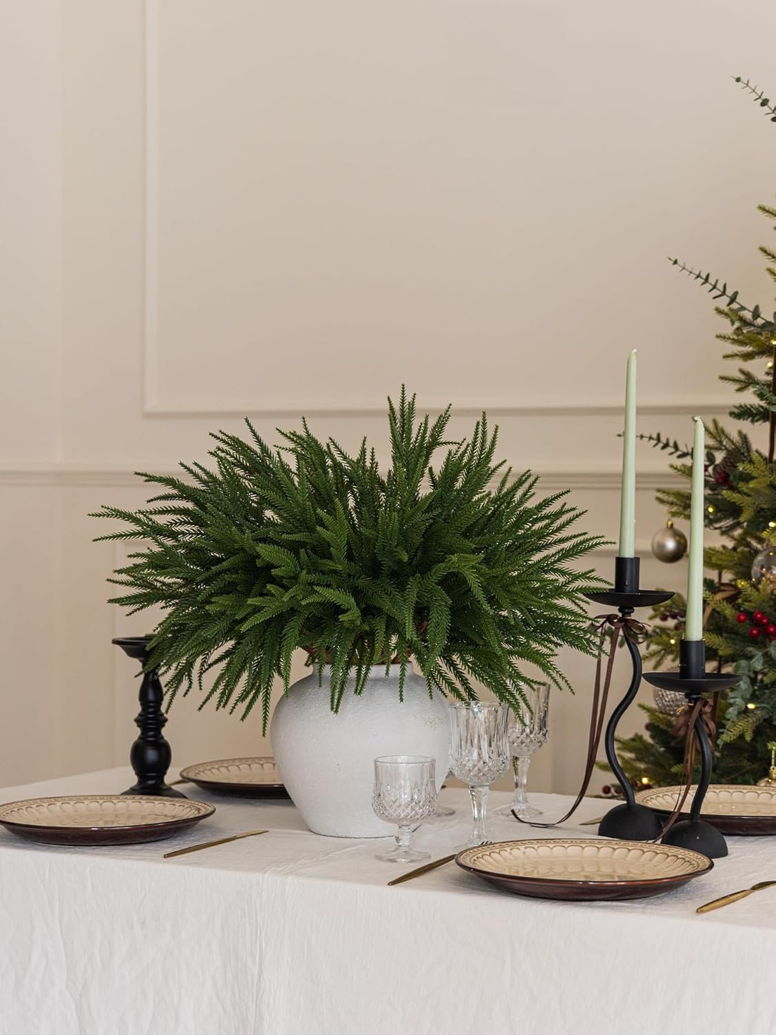 MISSPIN 30 Pcs 21.5 Inches Christmas Norfolk Pine Branches, Norfolk Pine Artificial Christmas Branches DIY Crafts Faux Pine Branches for Xmas Indoor Outdoor Home Decor