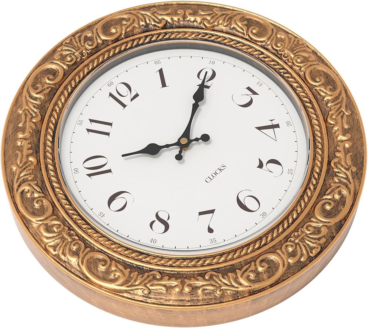 Menterry European Vintage Decorative Wall Clock, 12" Antique Gold Style, Battery Operated Wall Clocks for Kitchen, Bedroom, Farmhouse, Bathroom, Offices