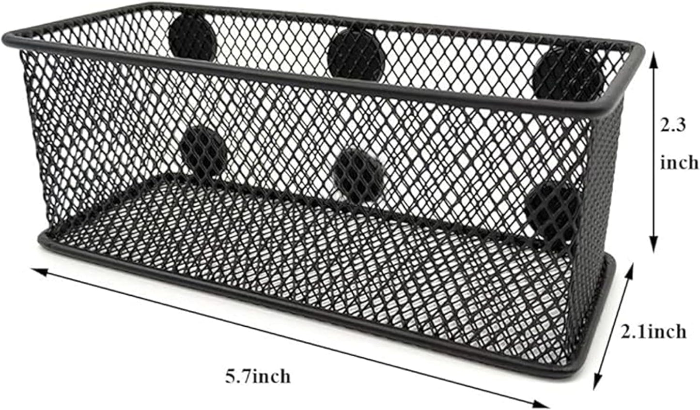 EASEPRES Magnetic Pencil Holder Set of 3 - Black Wire Mesh Storage Baskets Organizer with Strong Magnets - Perfect for Whiteboard, Refrigerator and Locker Accessories
