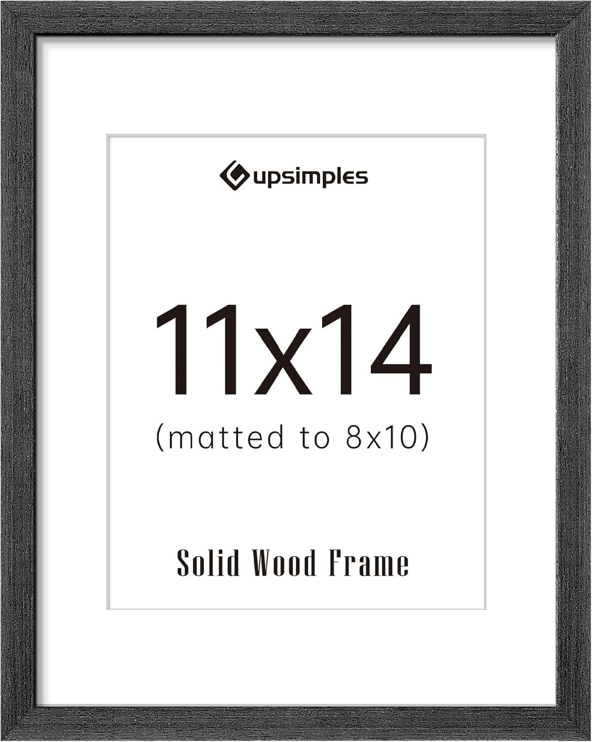 upsimples 11x14 Picture Frame, Natural Solid Wooden Picture Frames, Display 8x10 with Mat or 11 x 14 Without, Vertical or Horizontal Wall Hanging, 1 Pack, Black