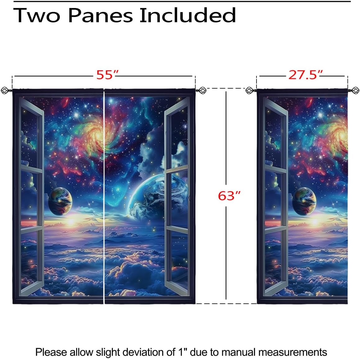 Space Galaxy Blackout Curtains for Girls Boys Kids Home Decor, Universe Nebula Galaxies Solar Planet Grommet Thermal Insulated Drapes Darkening Window Curtain for Bedroom Living Room, 55 x 63 Inch