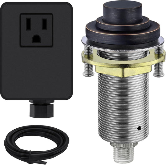 SinkTop Air Switch Kit (Long Full Brass Button) for Garbage Disposal, Cordless Oil Rubbed Bronze