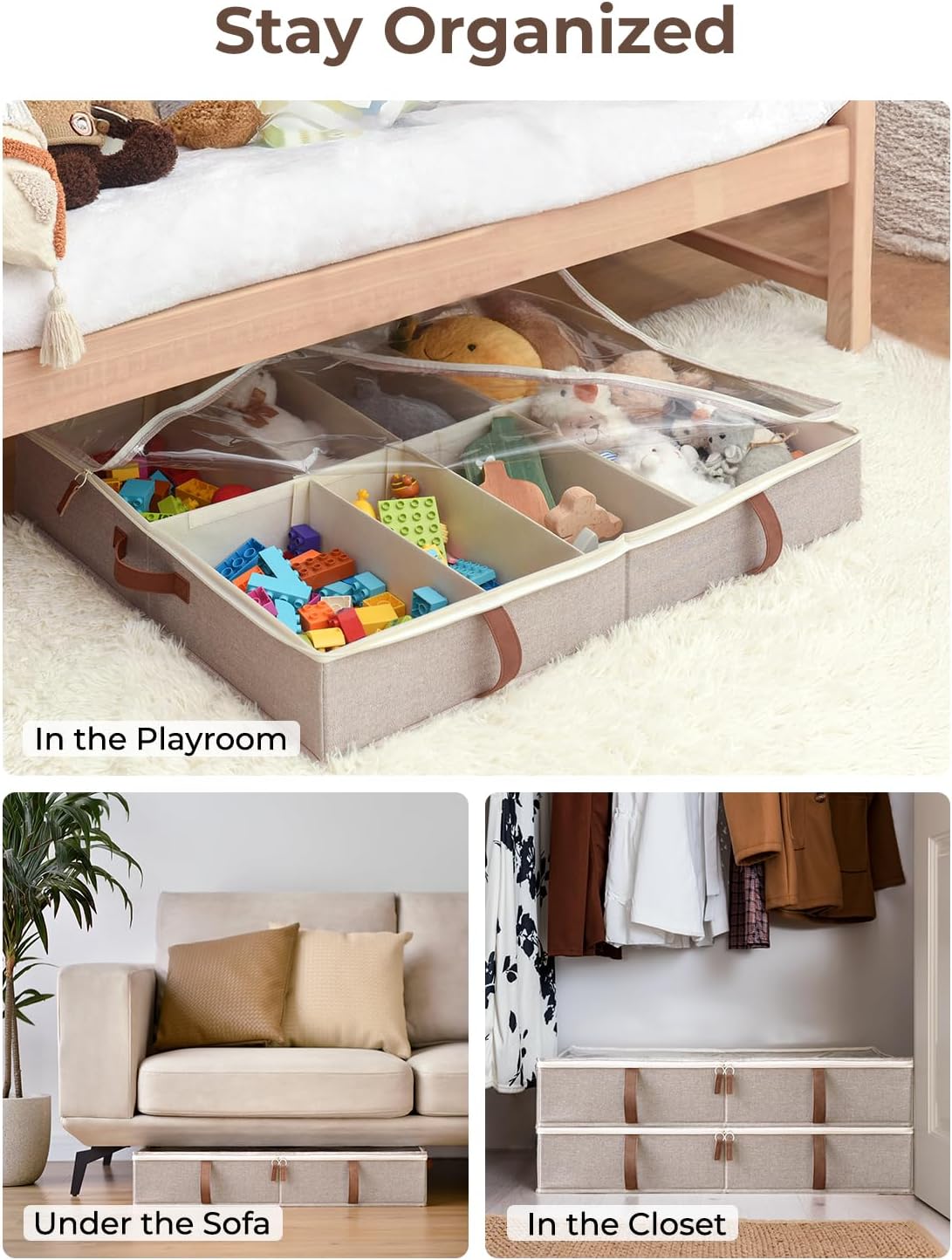 StorageWorks Under Bed Shoe Storage Organizer, Underbed Shoes Container with Adjustable Dividers, Shoe Storage Basket with Cover, Brown, 2-Pack, Space-Saving Shoe Box Fits up to 24 Pairs