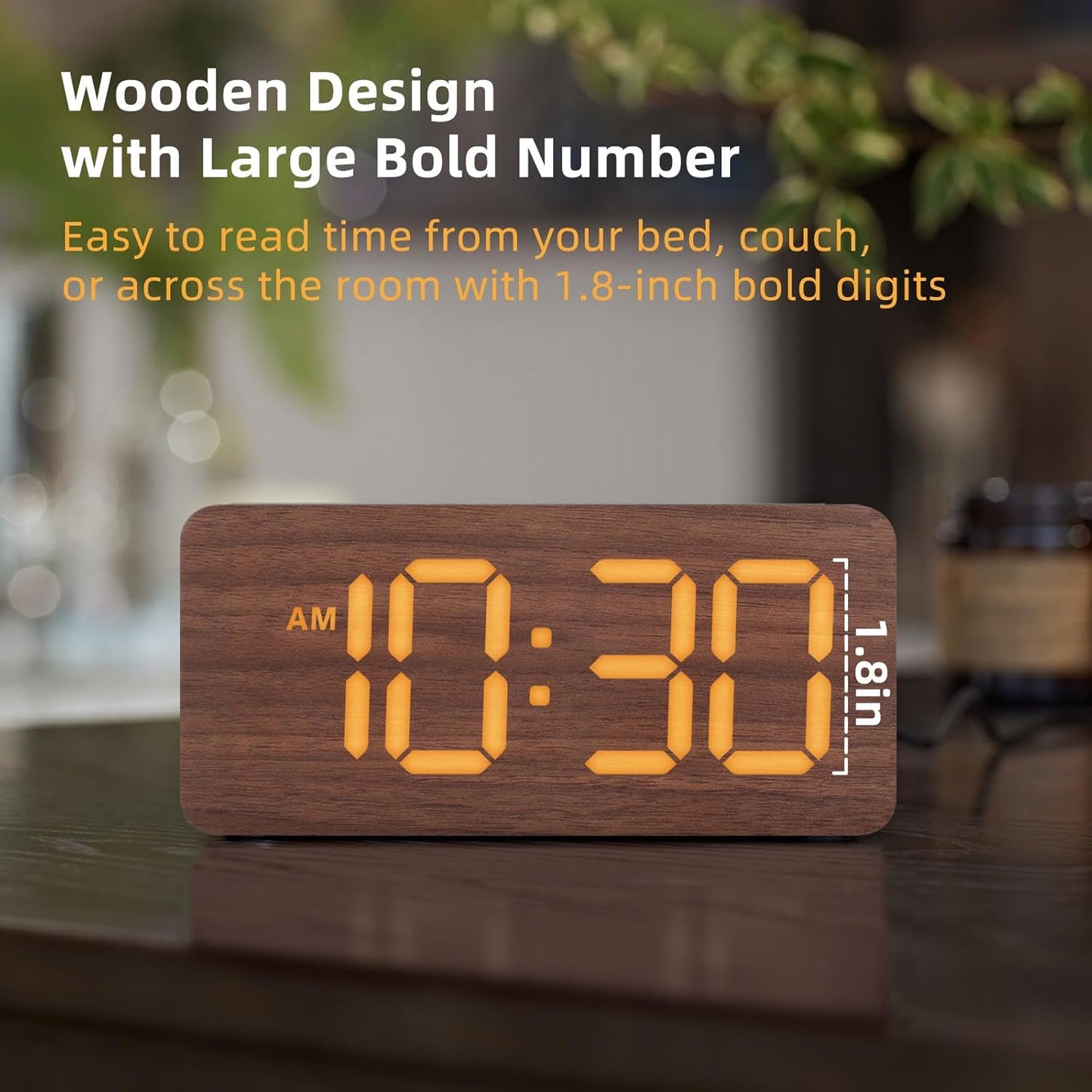 uscce Wooden Digital Alarm Clocks for Bedrooms: Dimmable Dual Alarm Clock with Large Numbers for Bedside Desk - Loud Alarm for Heavy Sleepers with Volume Control - Wood Decor & Gifts