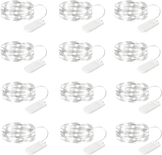 Fairy Lights Battery Operated String Lights - 12 Pack 7ft 20 LED Silver Wire Starry Light for Mason Jars DIY Picture Walls Shelves Arts Crafts Trees Branches Bedroom Wedding Party Decor(Pure White)