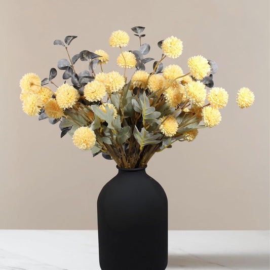 Yellow Flowers Artificial Long Stems Kiku Flower With Eucalyptus, Spring Flowers Decor, Mustard Yellow Decor, Flores Amarillas Artificiales Para Decoracion, Faux Easter Spring Summer Floral Stems