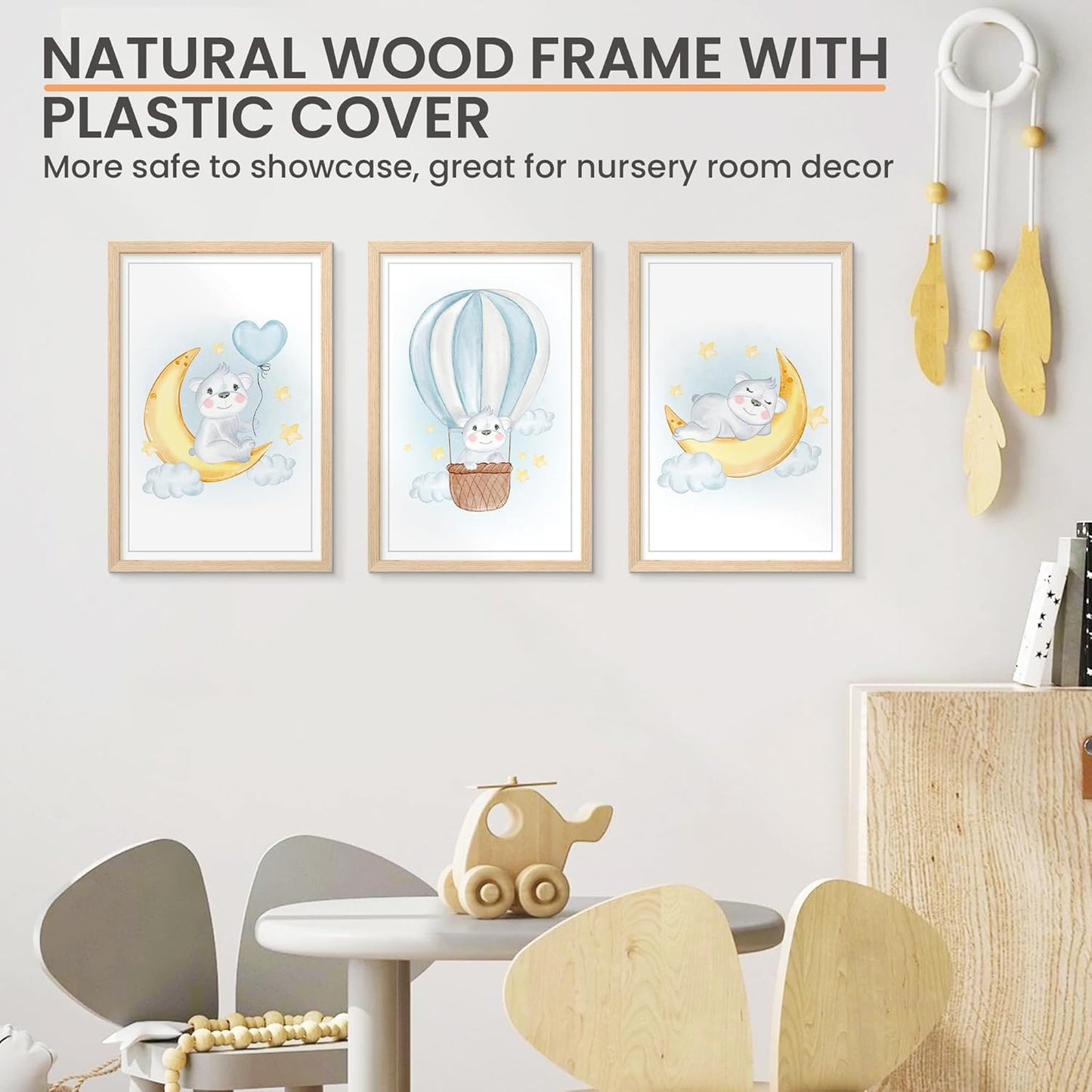 upsimples 12x18 Frame, Natural Solid Wooden Picture Frames, Display 11x17 with Mat or 12 x 18 Without Mat, Vertical or Horizontal Wall Hanging, 1 Pack, Natural