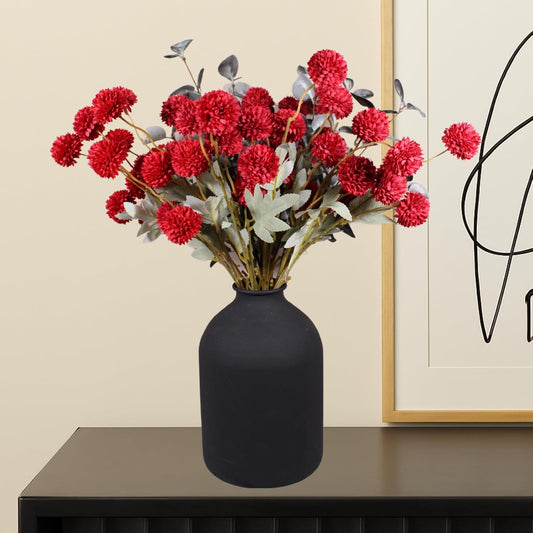 Burgundy Flowers, Maroon Artificial 10 Long Stems + Eucalyptus, Wine Colored Silk Flowers for Burgundy Decor, Fall Table Centerpieces, Dark Red Faux Mums, Thanksgiving Centerpieces For Tables