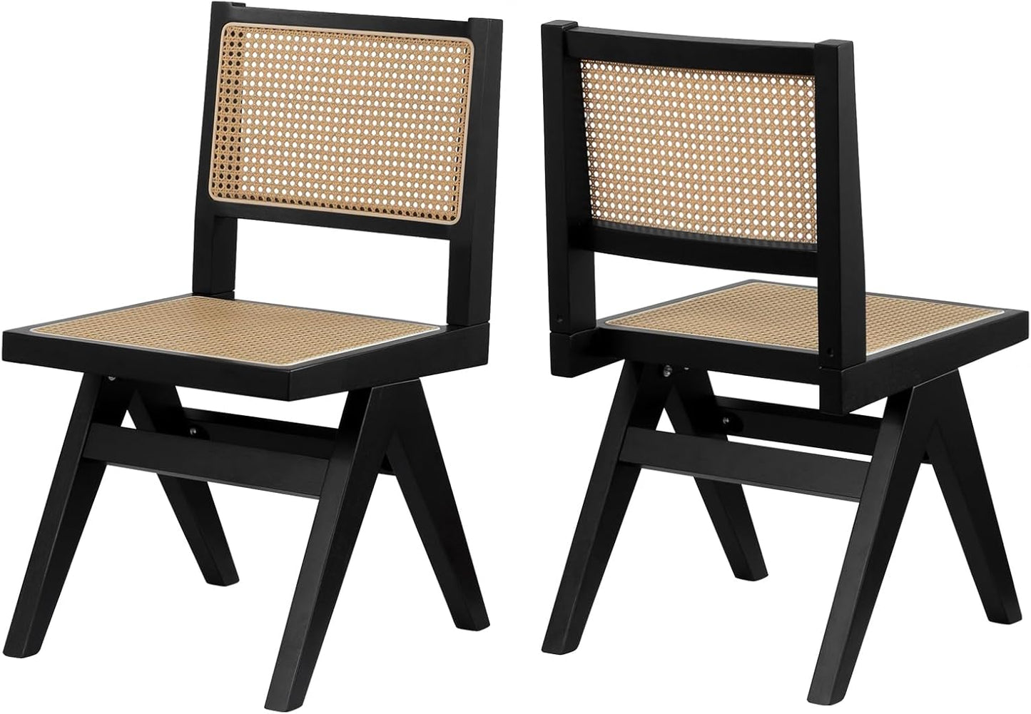Black Rattan Dining Chairs Set of 2, Modern Kitchen Chairs Armless for Dining Room