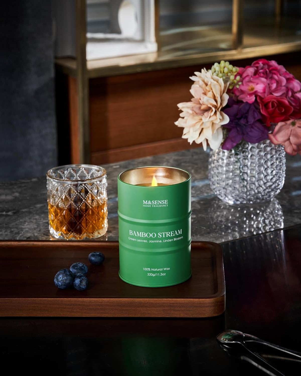 M&SENSE Bamboo Scented Candles Natural Non Toxic, Aromatherapy Candle for Stress Relief Meditation Relaxing, Housewarming Gifts for Women Men, 11.3oz 70 Hour Long Burning