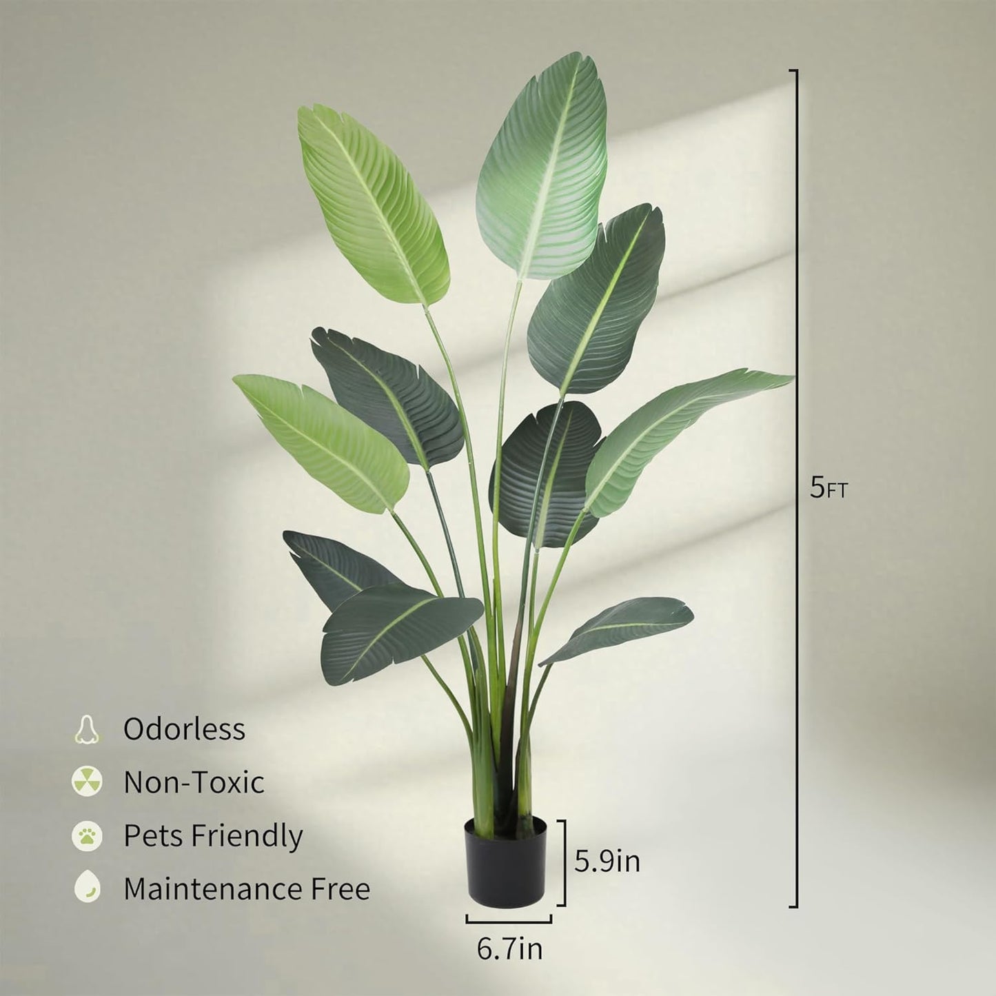 Worth Garden 59in Artificial Bird of Paradise Plant 4.9ft, Large Faux Tropical Tree for Office and Home, Lifelike Greenery for Indoor and Outdoor Spaces