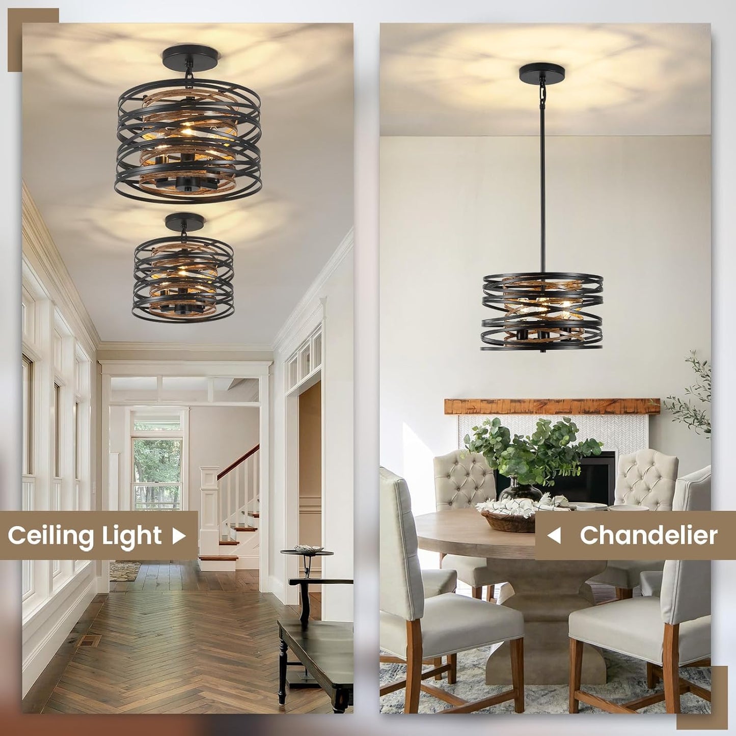 Farmhouse Chandelier, Dining Room Light Fixture, 3-Light Modern Black Pendant Light Fixture, Rustic Industrial Ceiling Hanging Light Fixture for Entryway Foyer Kitchen Over Table Hallway