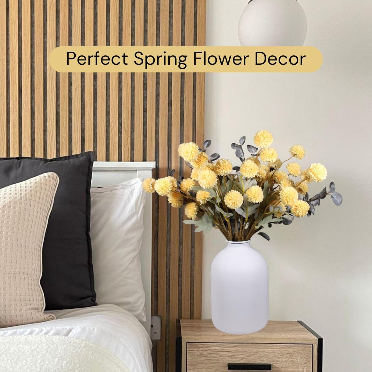 Yellow Flowers Artificial Long Stems Kiku Flower With Eucalyptus, Spring Flowers Decor, Mustard Yellow Decor, Flores Amarillas Artificiales Para Decoracion, Faux Easter Spring Summer Floral Stems