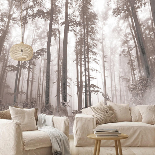 AFZEVEB-Forest Wallpaper Vintage Trees with Deer Wall murals for Bedroom 159"x107" (Not Peel and Stick)