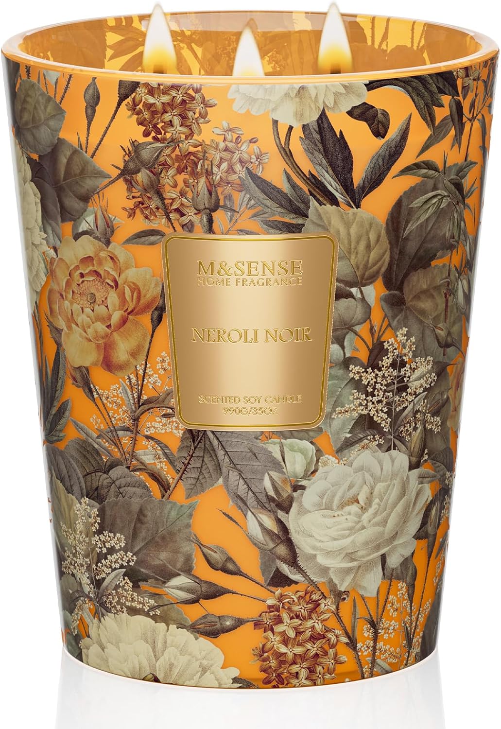M&SENSE Neroli Noir Scented Candle 3 Wick 35oz 150H Long Lasting, Natural Soy Candles Stress Relief Calm Home Fragrance Housewarming Gifts