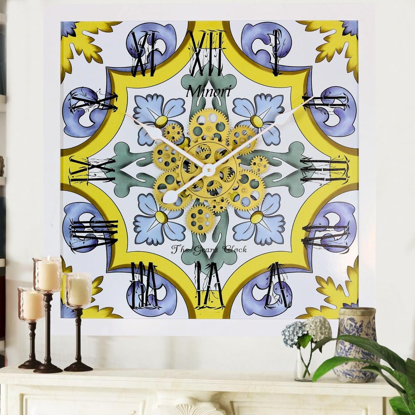 The Gears Clock Wall Clock Italy Collection with Moving Gears (Minori, 24 inches (60 cm))