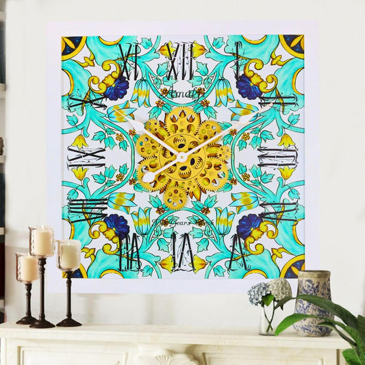 The Gears Clock Wall Clock Italy Collection with Moving Gears (Amalfi, 24 inches (60 cm))