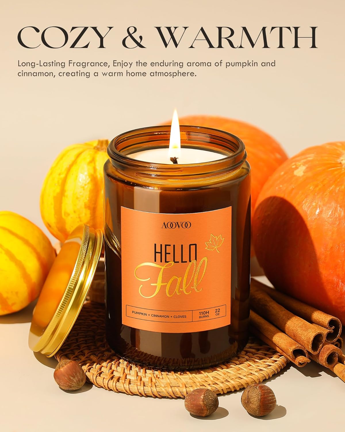 AOOVOO Hello Fall Candles - 22 oz Scented Candles, Aromatherapy Candle, Soy Candle for Home Scented