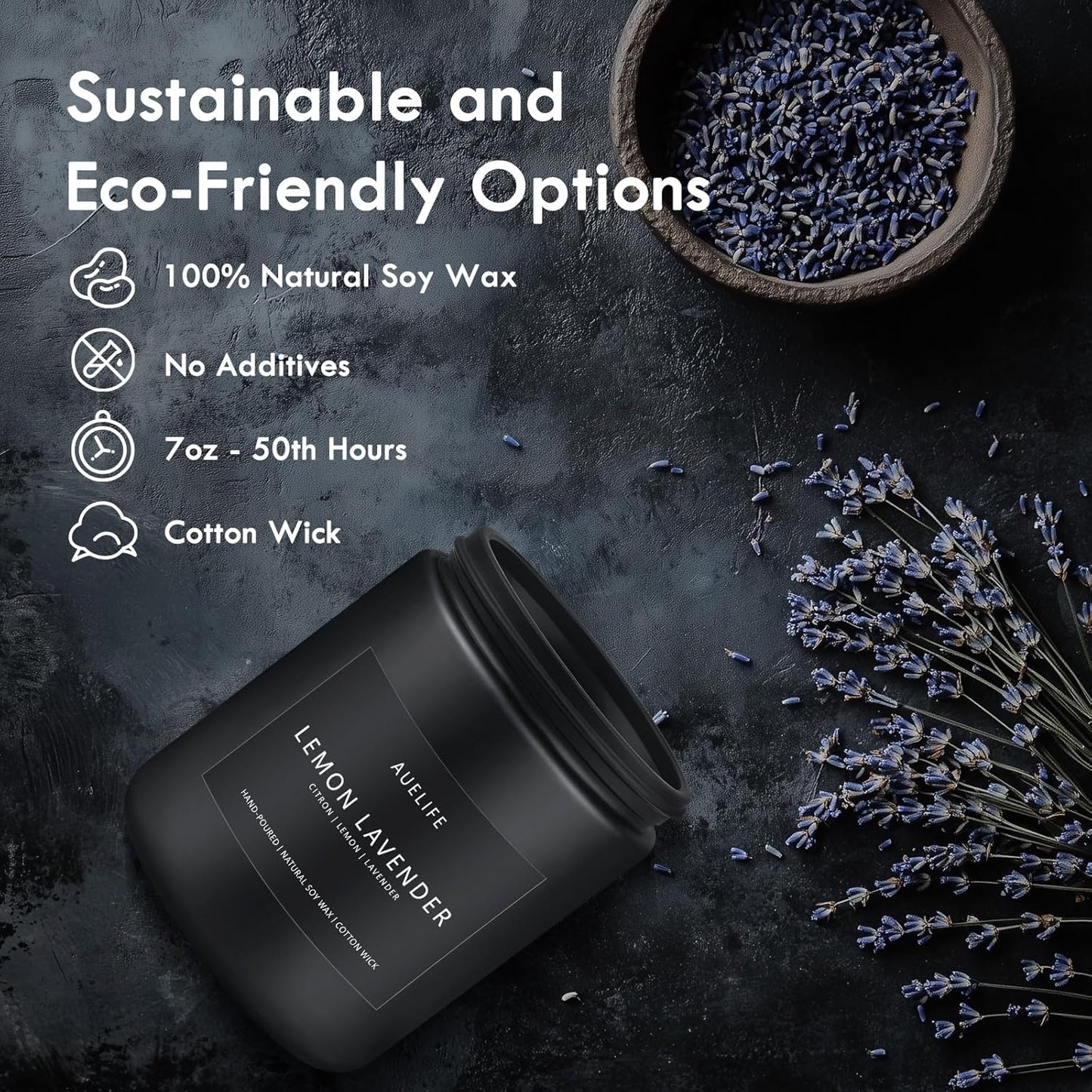 Lemon Lavender Candle | Scented Candles for Home, Aromatherapy Gifts - Soy Candles for Home Scented, Candle Gift for Women Men, Natural Fragrance -7oz 50 Hours Long Burning