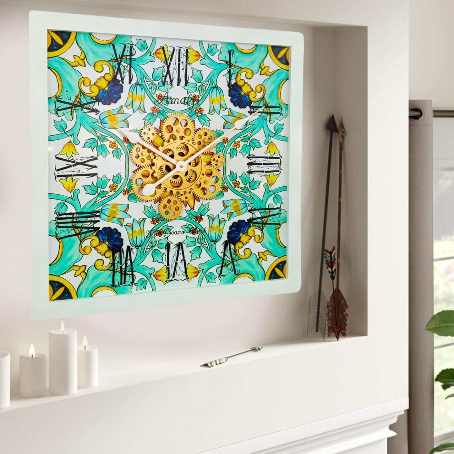 The Gears Clock Wall Clock Italy Collection with Moving Gears (Amalfi, 24 inches (60 cm))