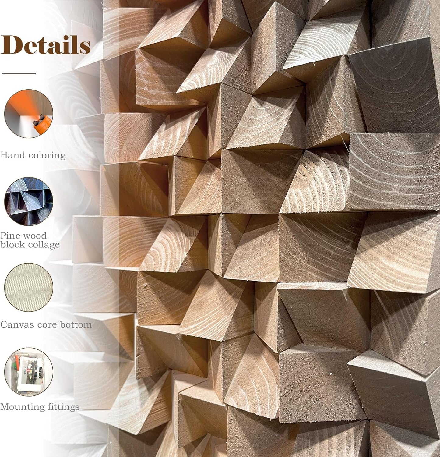 LIUZEYUE - 3D Wood Wall Art Decor Hand Crafted Wooden Blocks | Geometric Sculpture Art Modern Home Office Wall Art Easy Installation