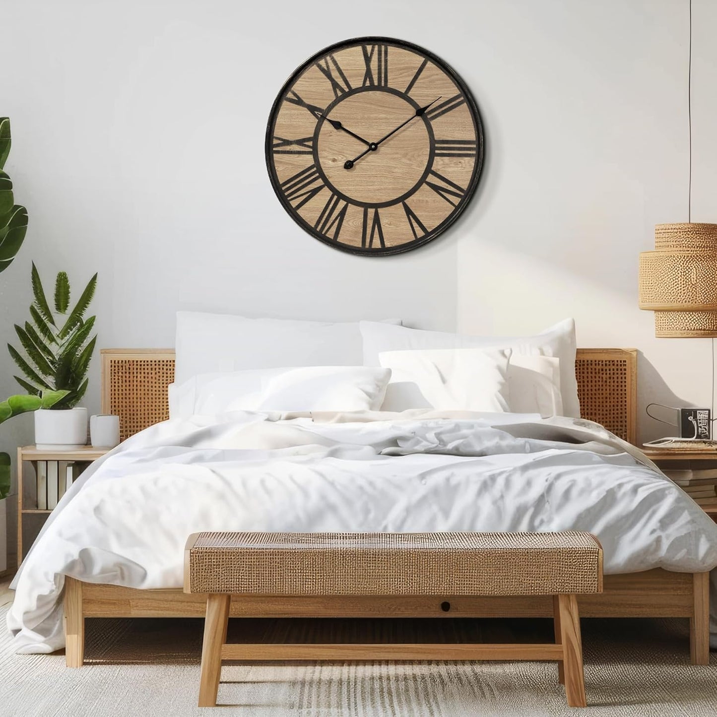 Large Wall Clock for Living Room Decor, Non Ticking Silent, Battery Operated Modern Vintage Wood Wall Clock Oversized Decorative Wall Clock for Bedroom Kitchen Farmhouse Office Decor