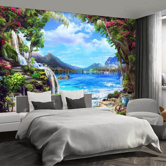 Landscape Lake Waterfall Wall murals Peel and Stick Wallpaper for Bedroom Living Room - 58"x86"