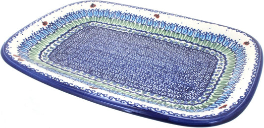 Blue Rose Polish Pottery Garden Tulip Large Rectangular Serving Platter