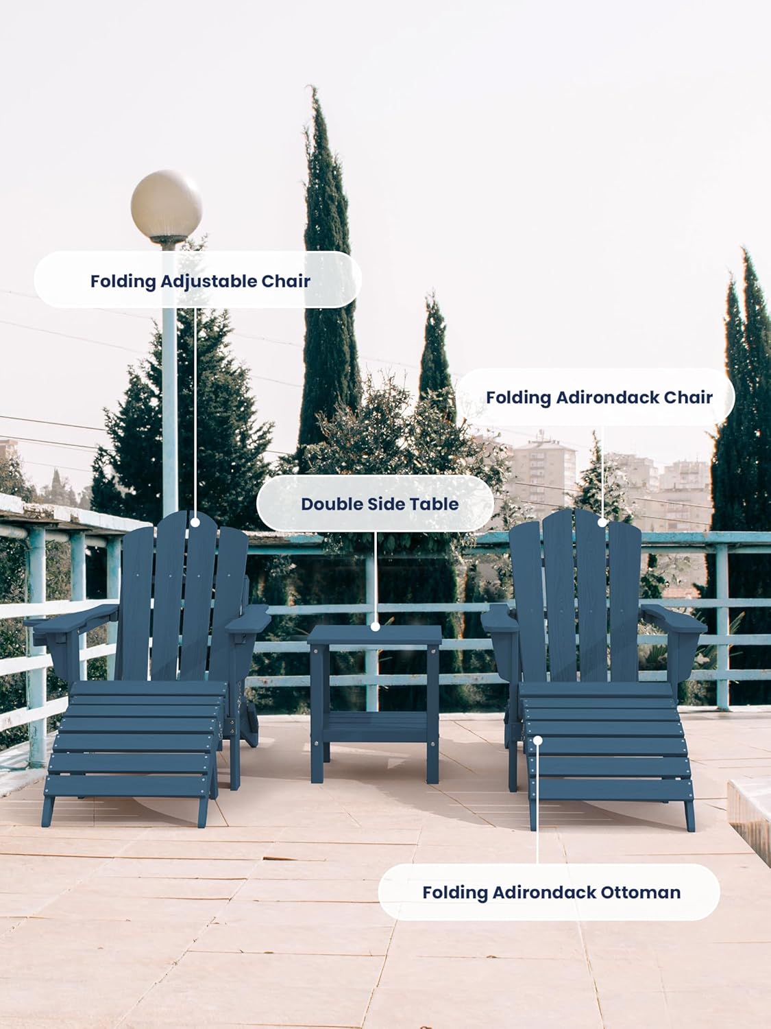 KINGYES Folding Adirondack Ottoman for Adirondack Chair, Navy