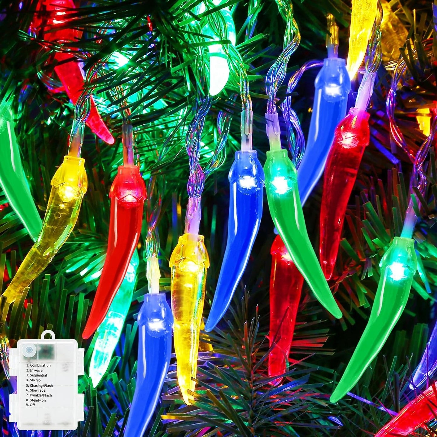 Chili Pepper String Lights, 40 LED 21Ft Chili Pepper Fairy Lights Battery Operated for Indoor Outdoor Garden Pool Birthday Mexican Party Wedding Christmas Summer Tropical Decor