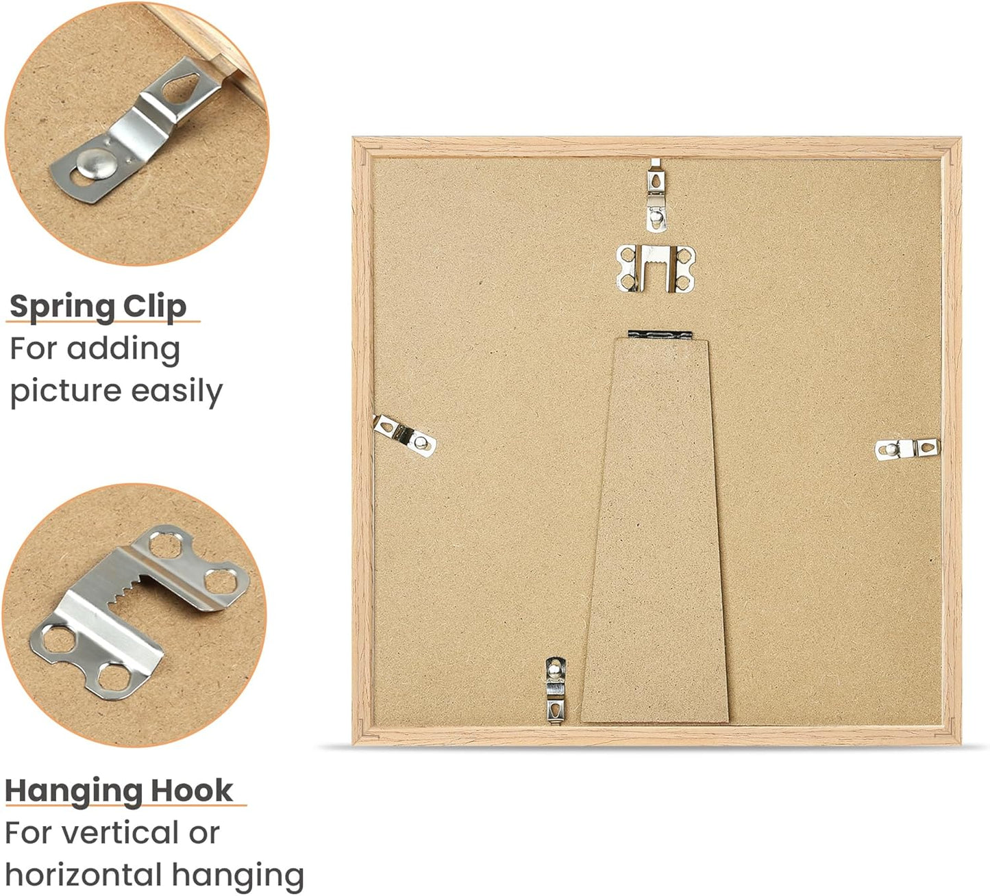 upsimples 10x10 Frame, Natural Solid Wooden Picture Frames, Display 8x8 with Mat or 10 x 10 Without Mat, Wall or Tabletop, 1 Pack, Natural