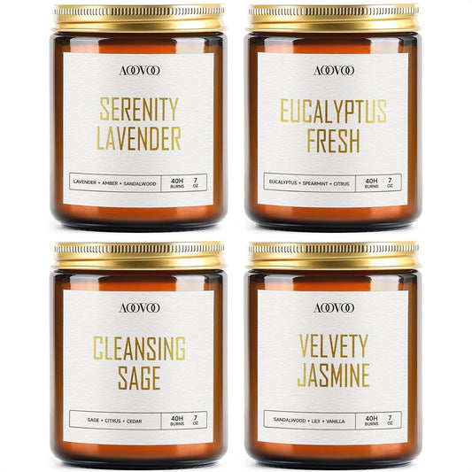 AOOVOO Candle Set - 4PC Scented Candles, 28 oz Soy Candles, Soy Candle for Home Scented, Sage/Jasmine/Eucalyptus/Lavender